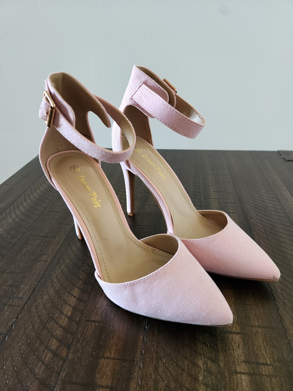 Dream Pairs Light Pink Suede Pointed Toe Ankle-Strap Stilettos